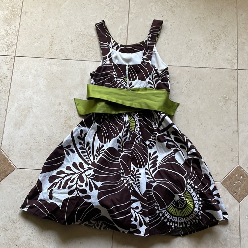 Brown White Green Floral Print TeezeMe Dress Size 7 - Picture 7 of 10